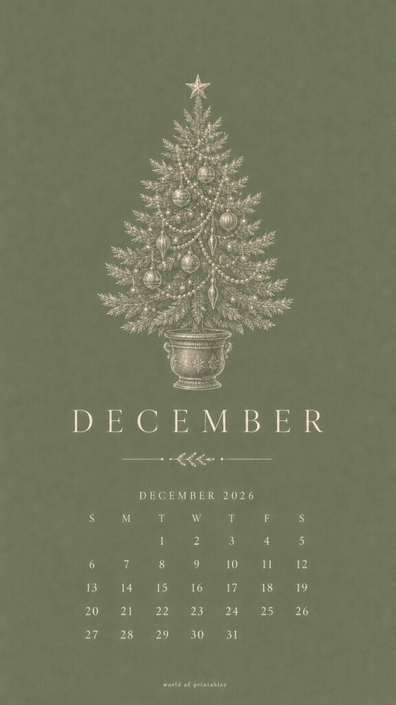 Vintage Christmas Tree December 2026 Phone Wallpaper