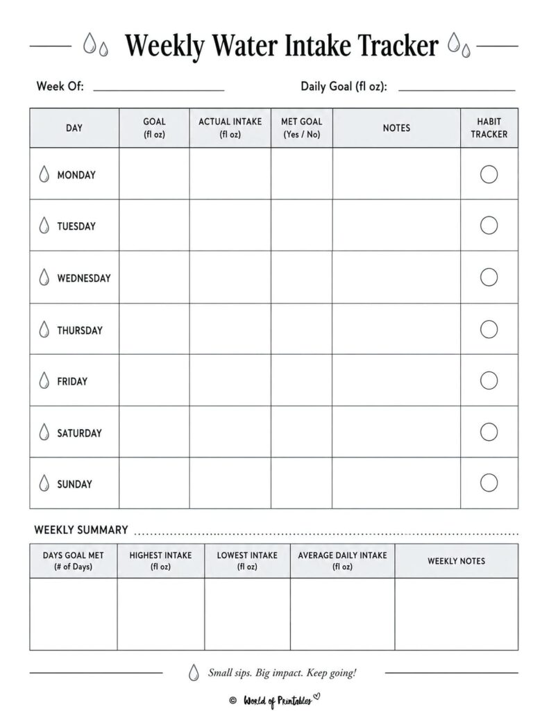Weekly Water Intake Tracker