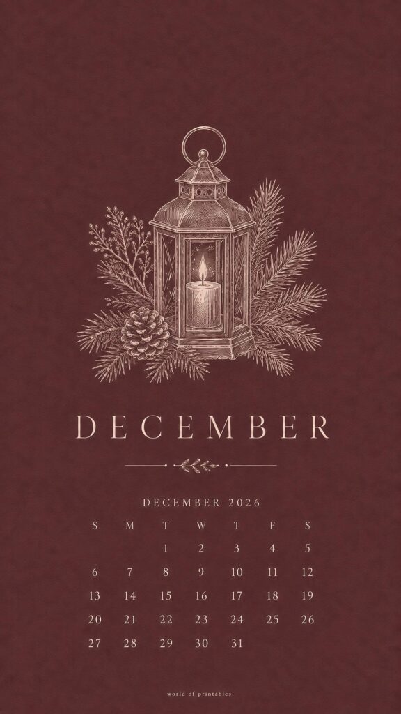 Winter Lantern December Calendar Wallpaper 2026
