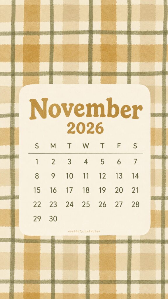 Yellow Plaid November 2026 Phone Wallpaper