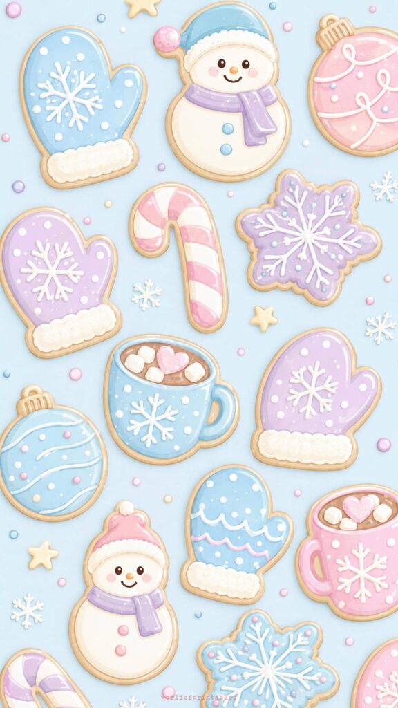 blue winter christmas cookie pattern wallpaper