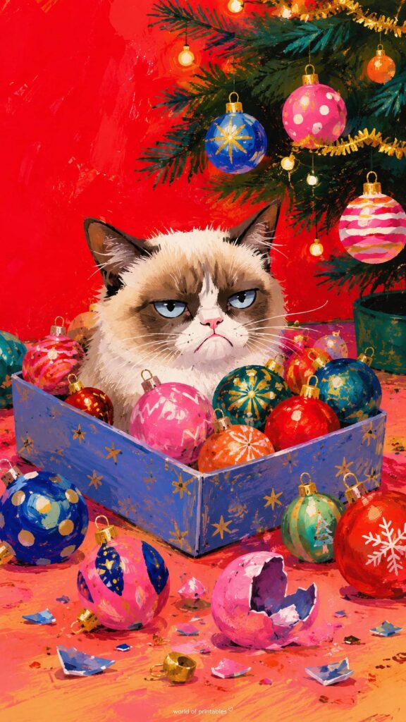 christmas cat ornament box wallpaper