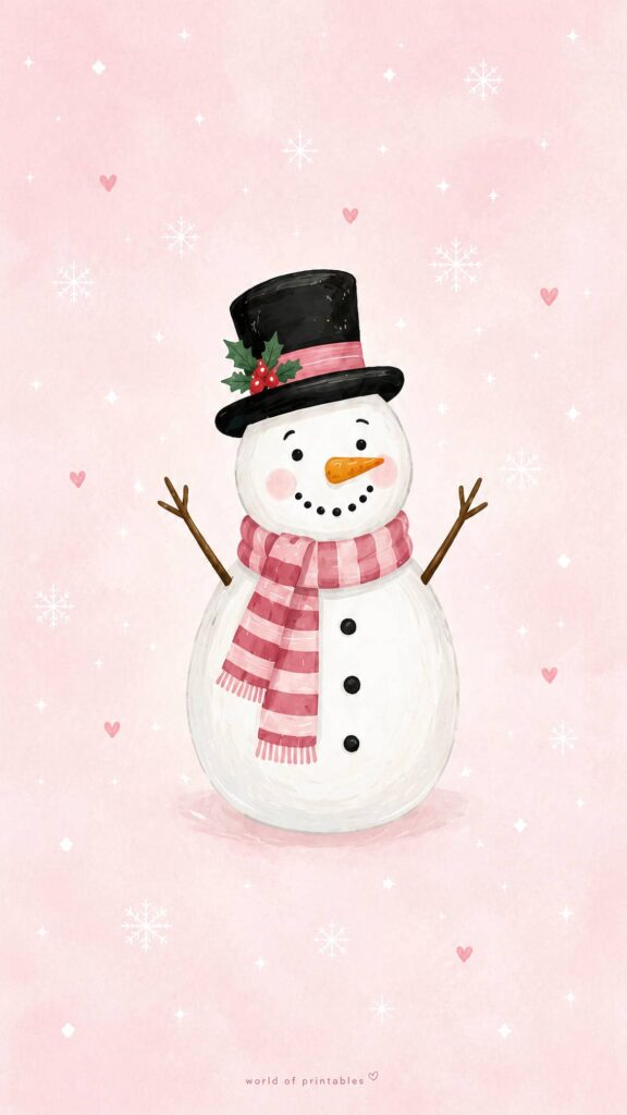 cute pink snowman christmas wallpaper
