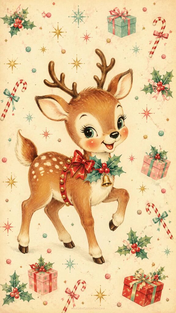 cute vintage reindeer wallpaper