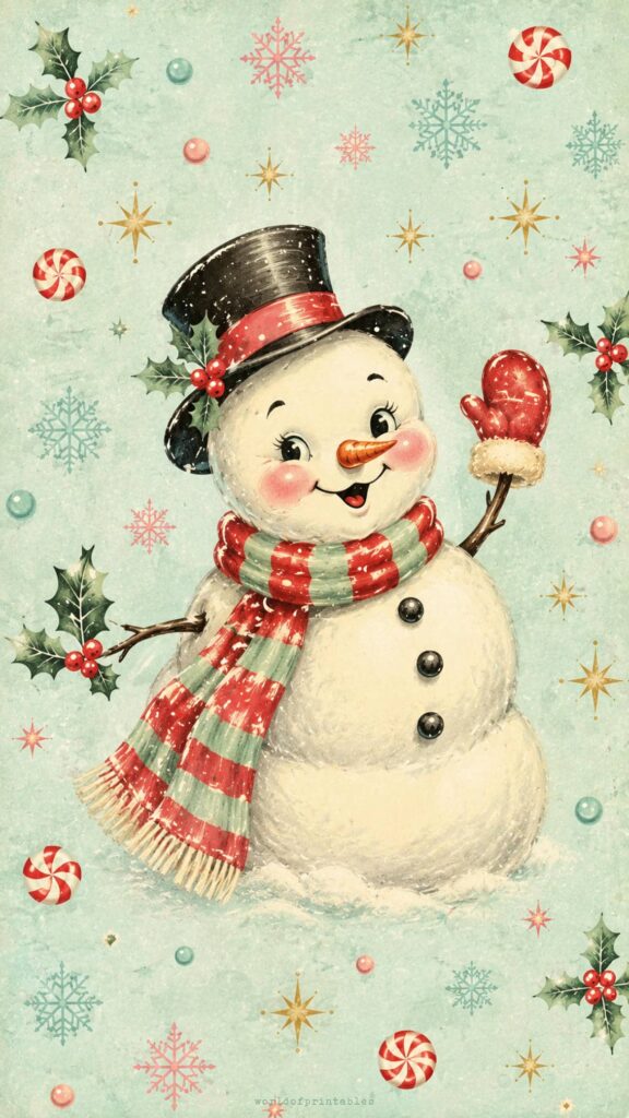 cute vintage snowman wallpaper