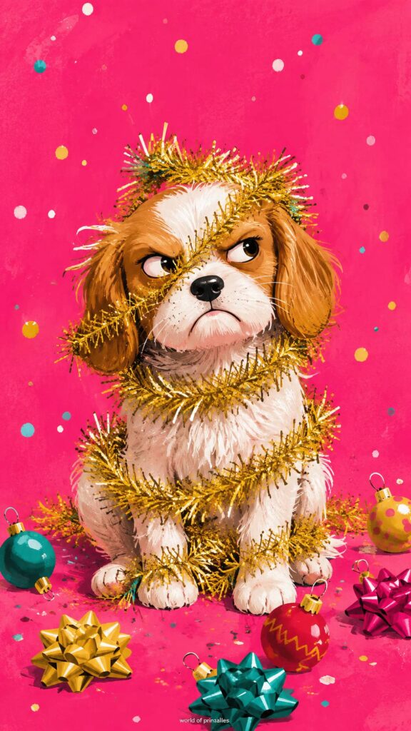 funny christmas dog tinsel wallpaper