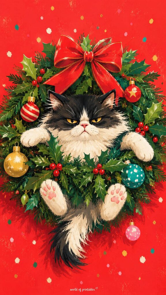 grumpy cat christmas wreath wallpaper