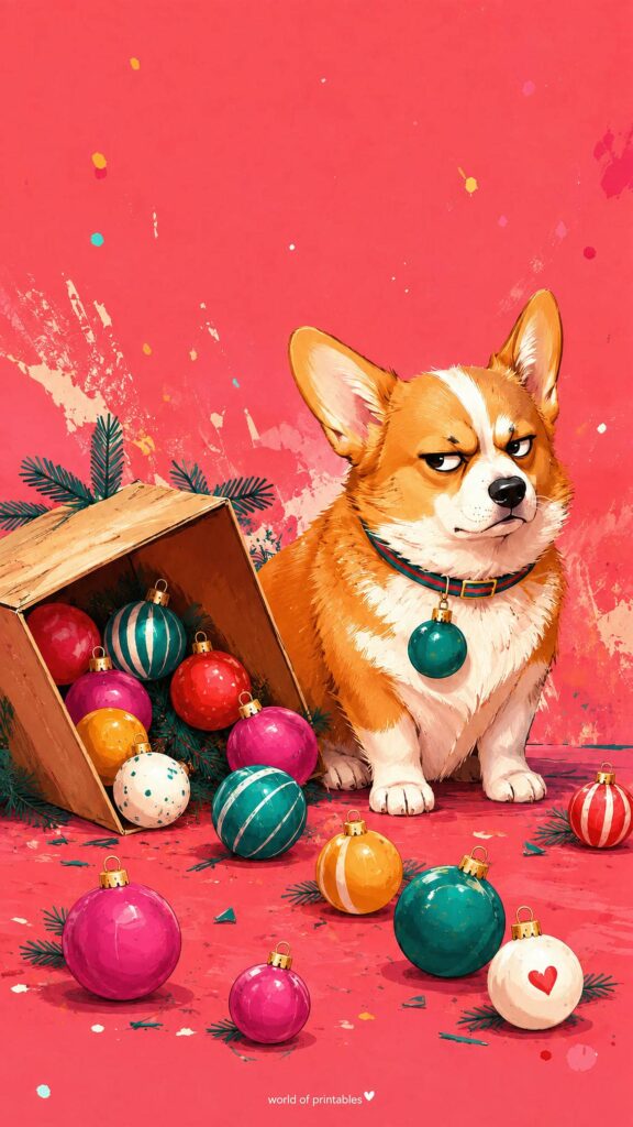 grumpy corgi christmas ornaments wallpaper