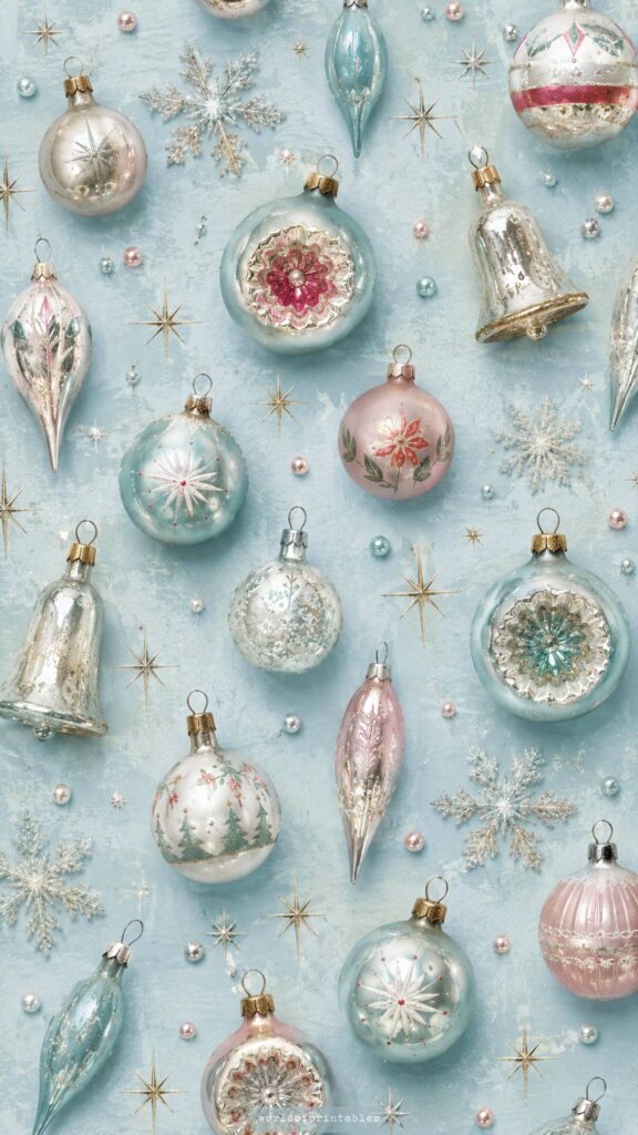 icy blue vintage christmas ornaments wallpaper