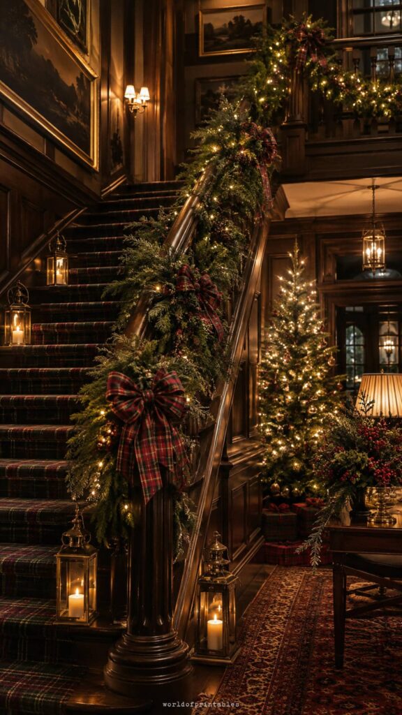 luxury heritage christmas staircase wallpaper
