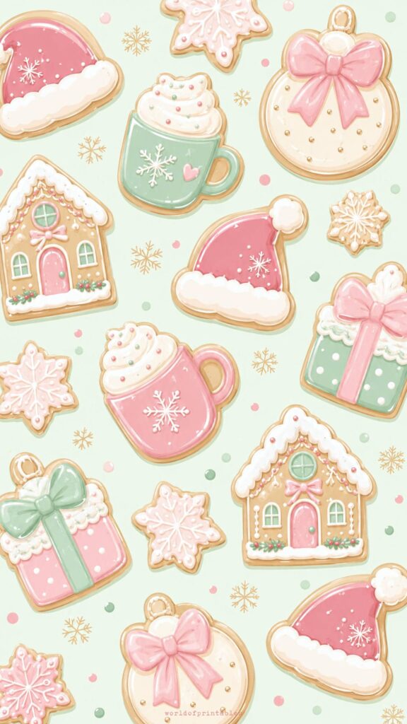 mint pink christmas cookie pattern wallpaper