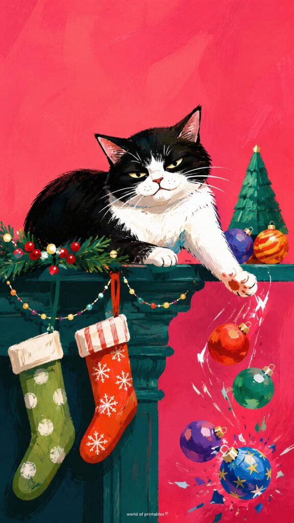 naughty christmas cat ornaments wallpaper