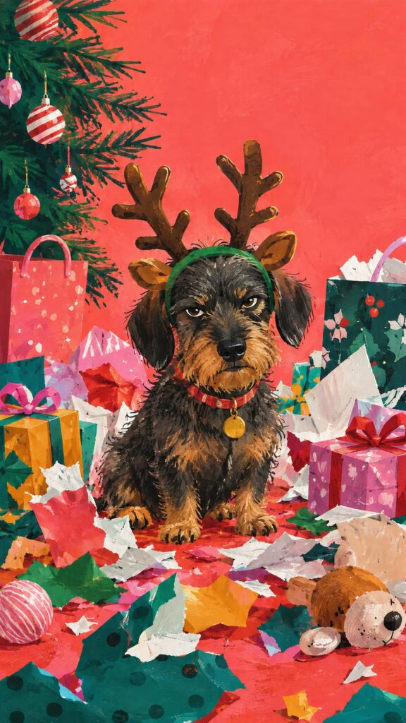 naughty christmas dog wrapping paper wallpaper