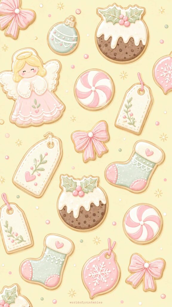 pastel christmas pudding cookie pattern wallpaper
