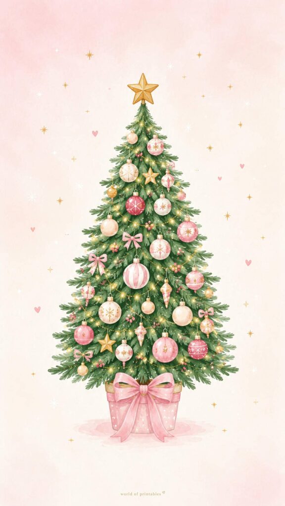 pastel pink christmas tree wallpaper