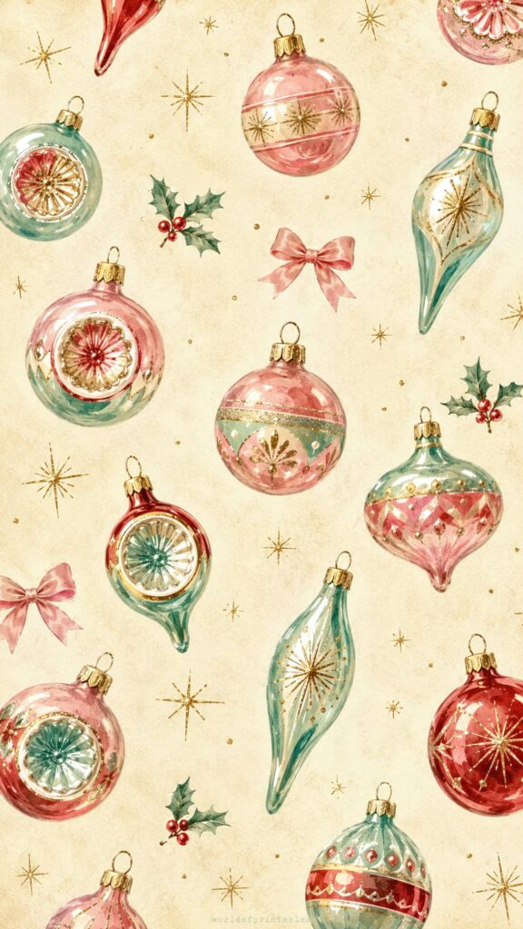 pastel vintage christmas ornaments wallpaper