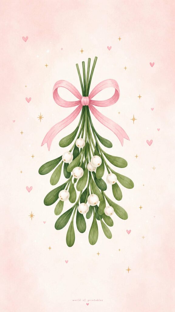 pink bow mistletoe christmas wallpaper