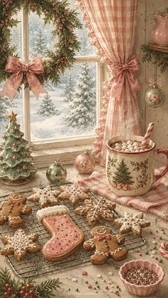 pink christmas kitchen wallpaper