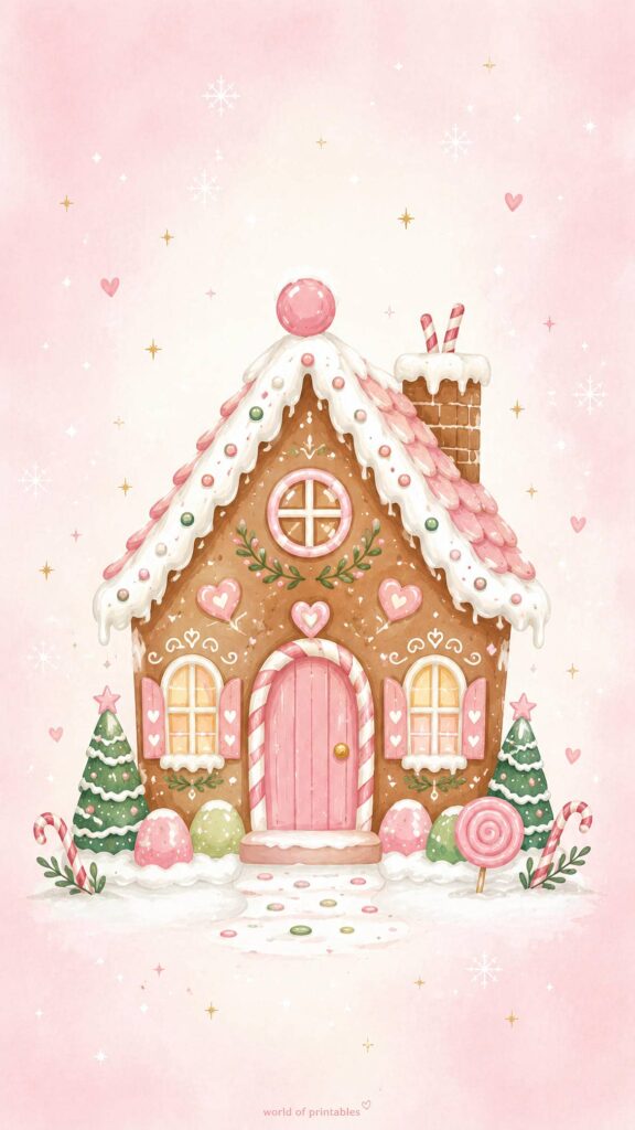 pink gingerbread house christmas wallpaper