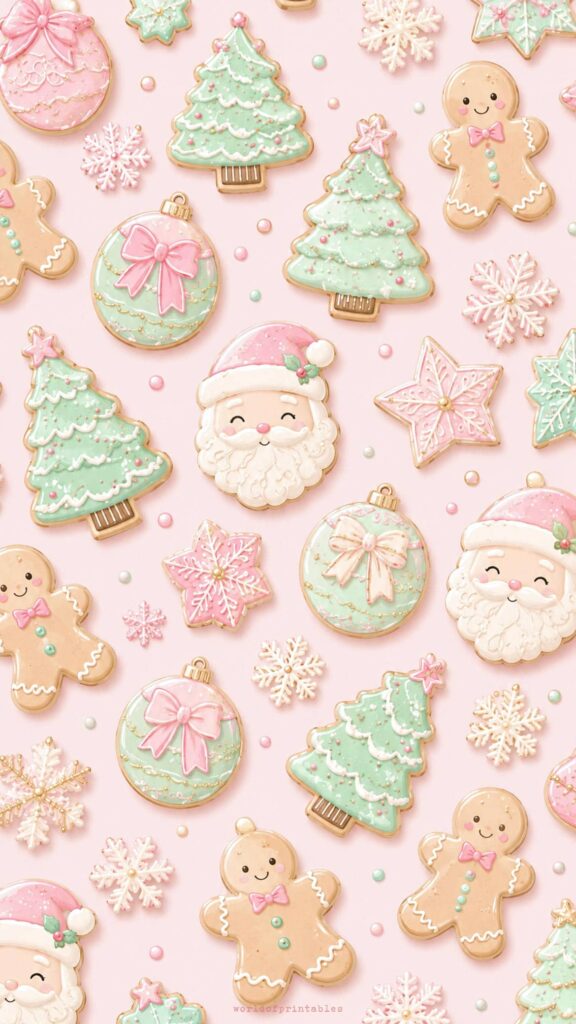 pink gingerbread santa cookie pattern wallpaper