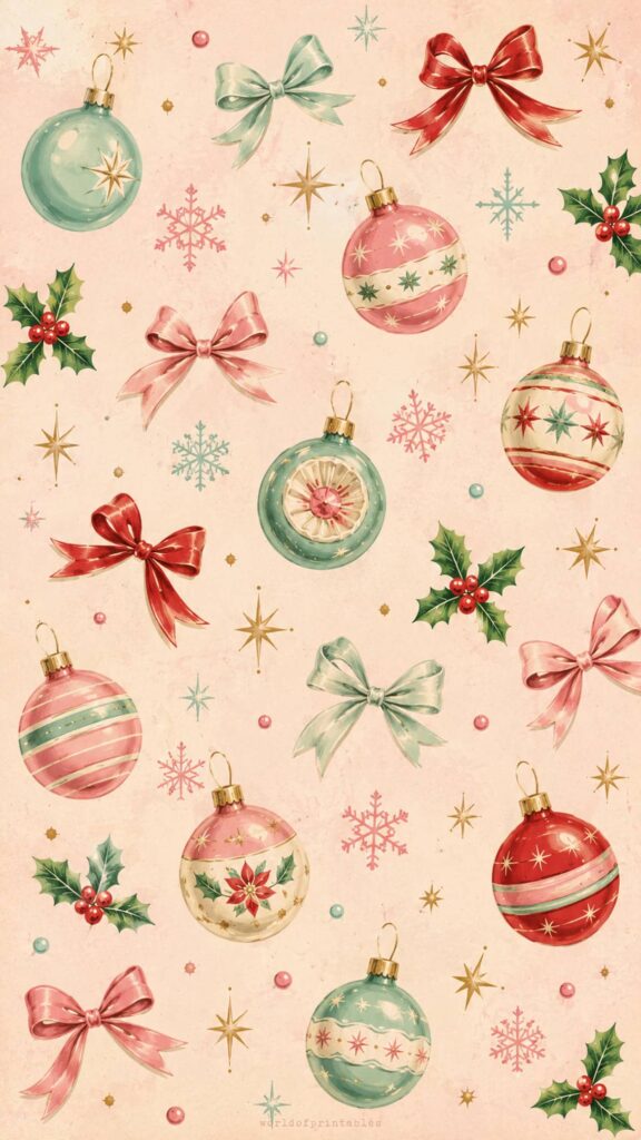 vintage bows and baubles christmas wallpaper