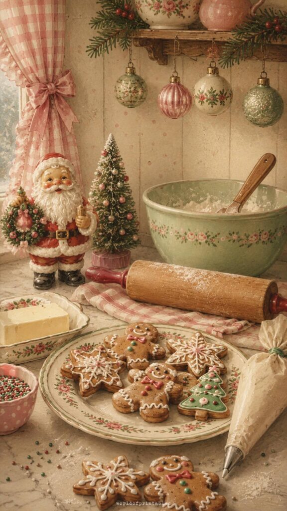 vintage christmas baking kitchen wallpaper