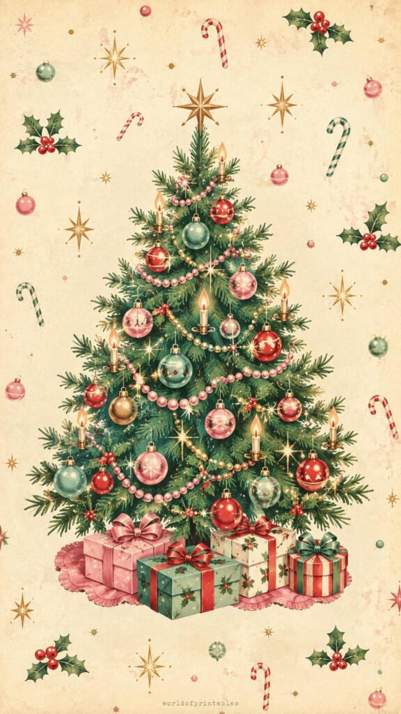 vintage christmas tree wallpaper