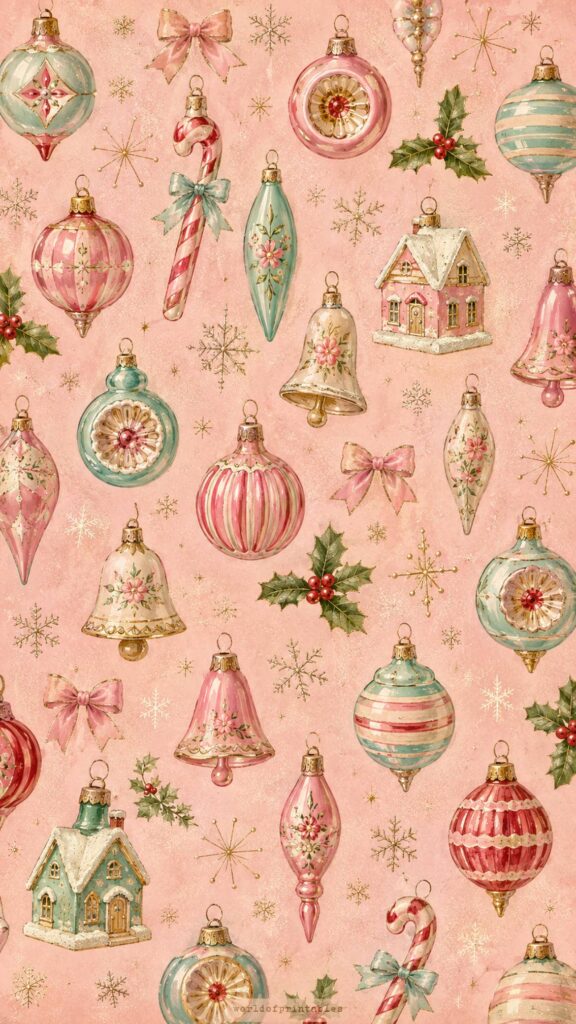 vintage pink christmas ornament wallpaper