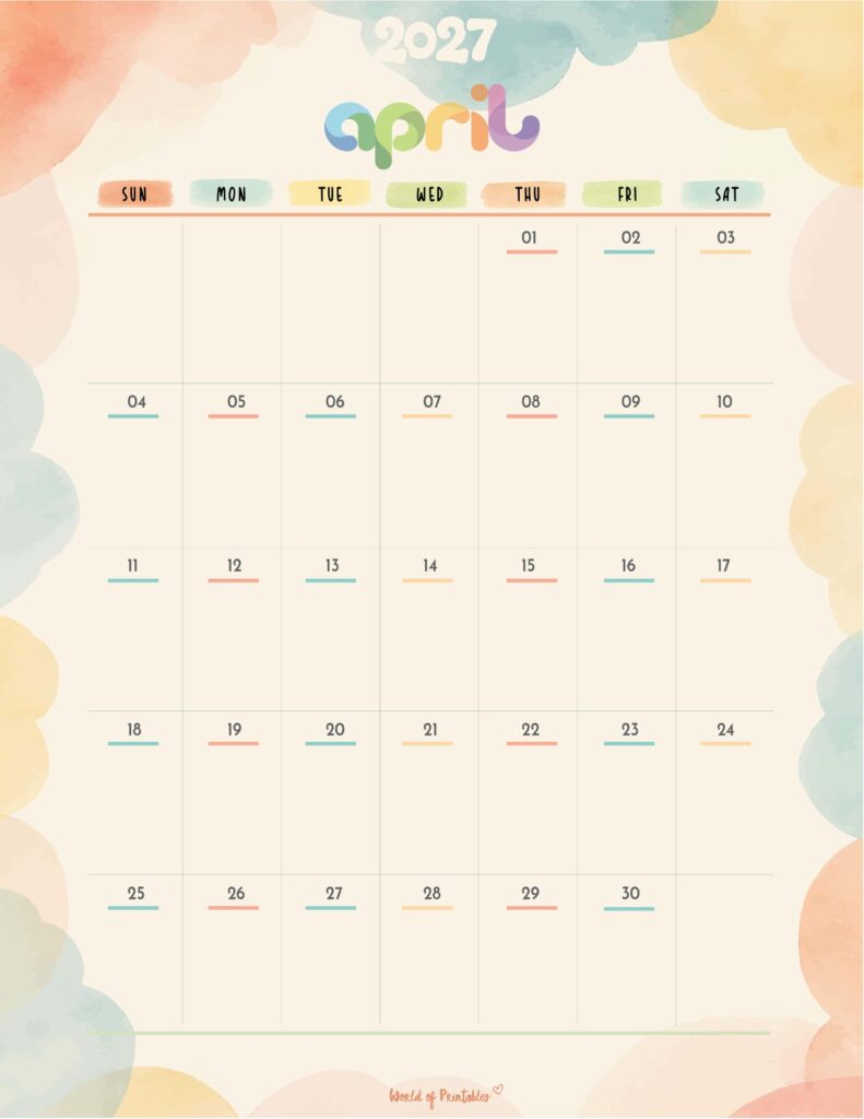Printable April 2027 Calendar Design 346