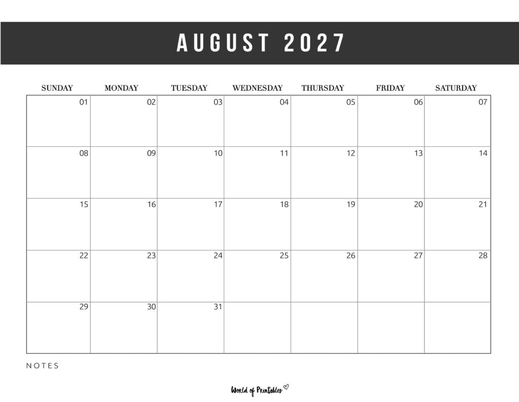 Printable August 2027 Calendar Design 10