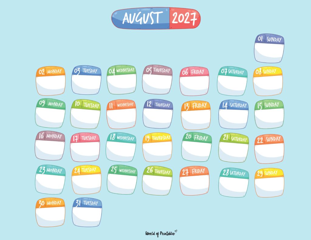 Printable August 2027 Calendar Design 109