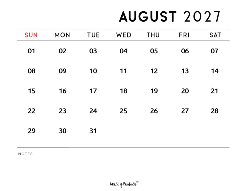 Printable August 2027 Calendar Design 112