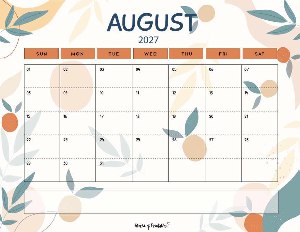 Printable August 2027 Calendar Design 114