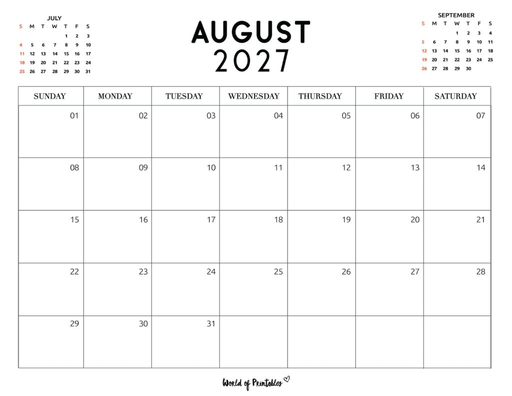 Printable August 2027 Calendar Design 117