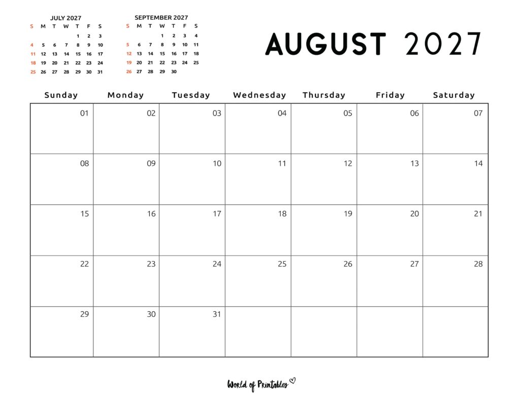 Printable August 2027 Calendar Design 118