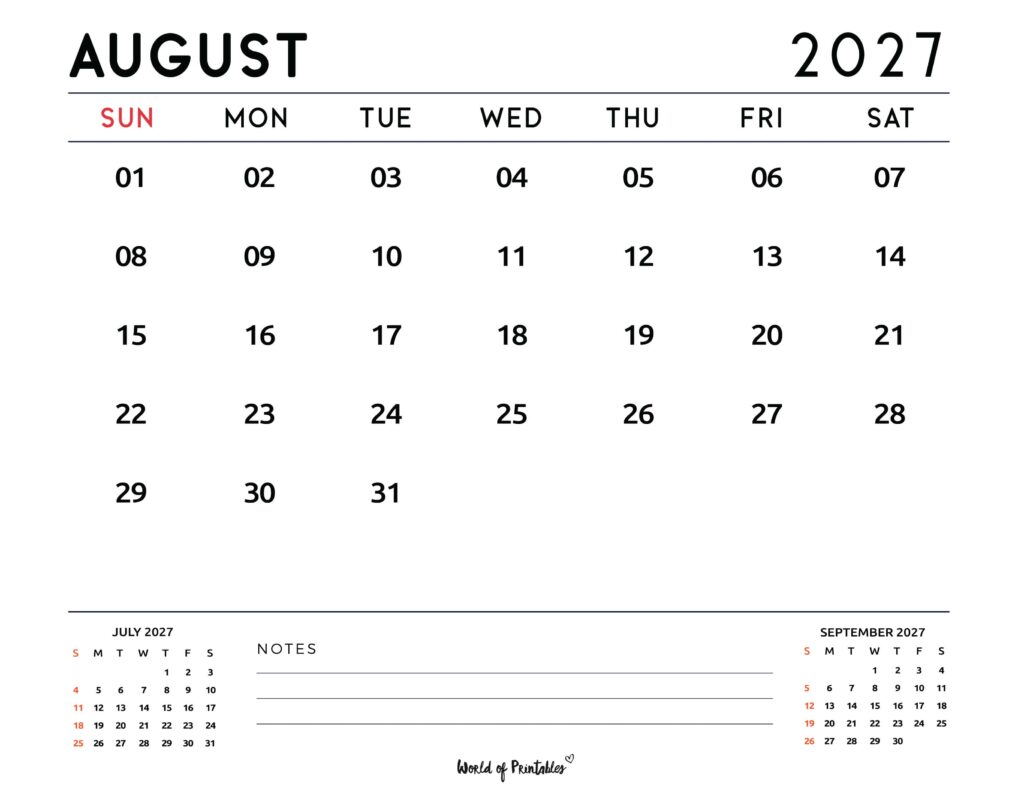 Printable August 2027 Calendar Design 119