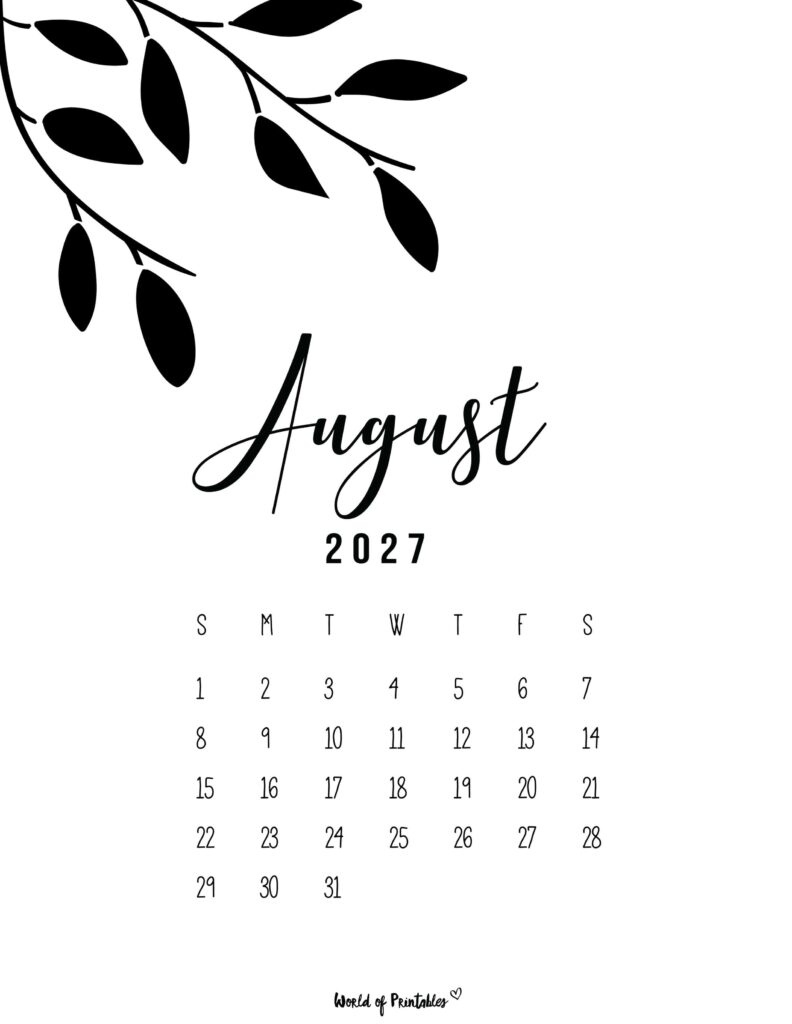 Printable August 2027 Calendar Design 12