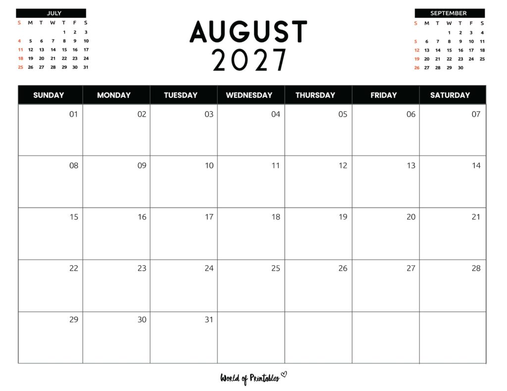 Printable August 2027 Calendar Design 120