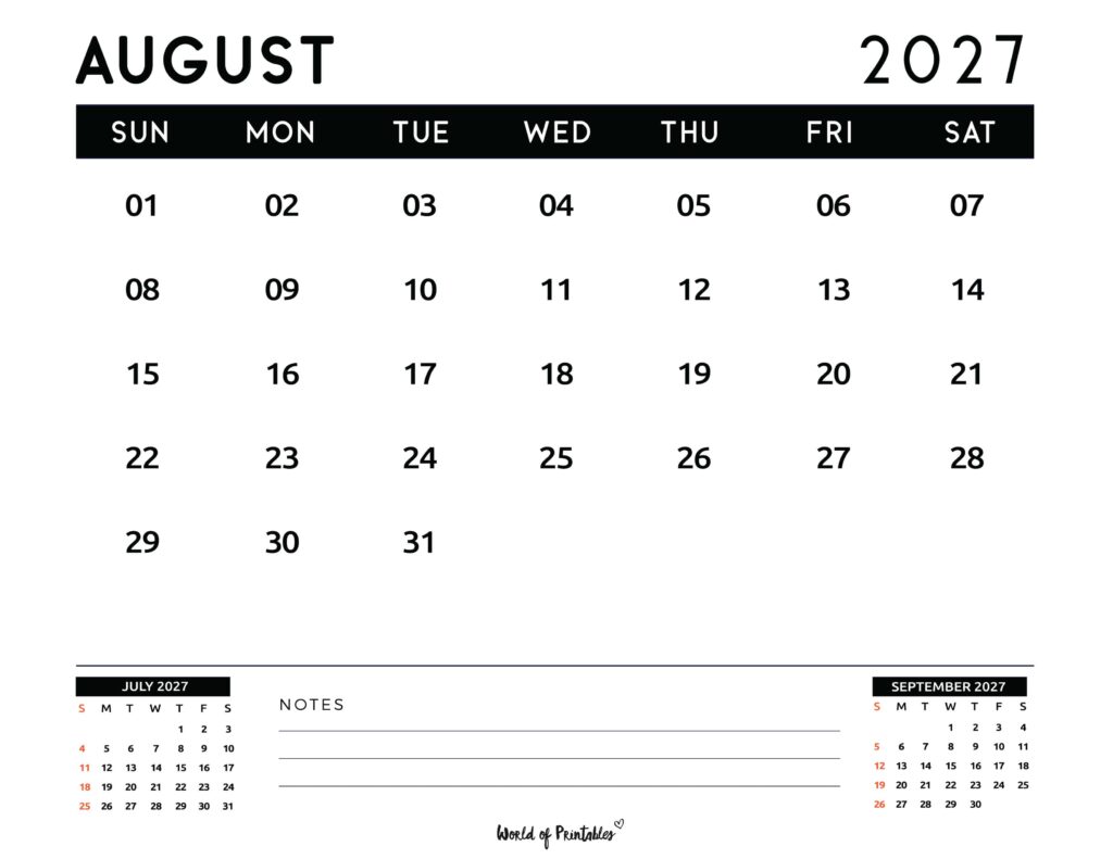 Printable August 2027 Calendar Design 121