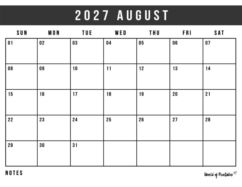 Printable August 2027 Calendar Design 125