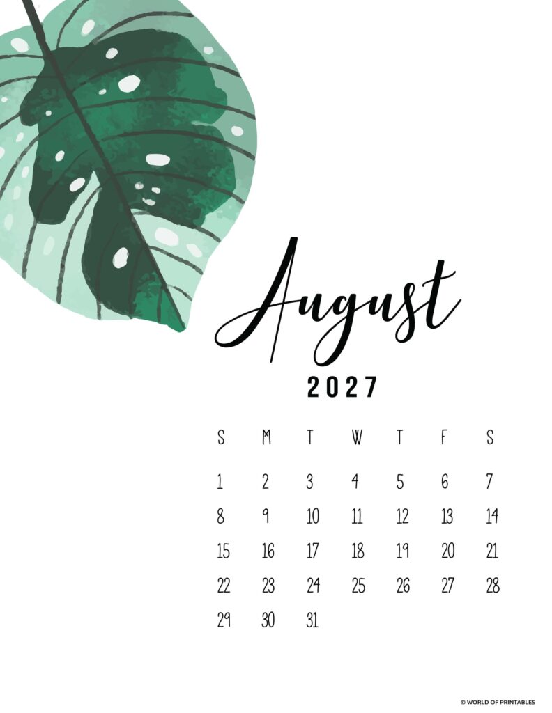Printable August 2027 Calendar Design 13