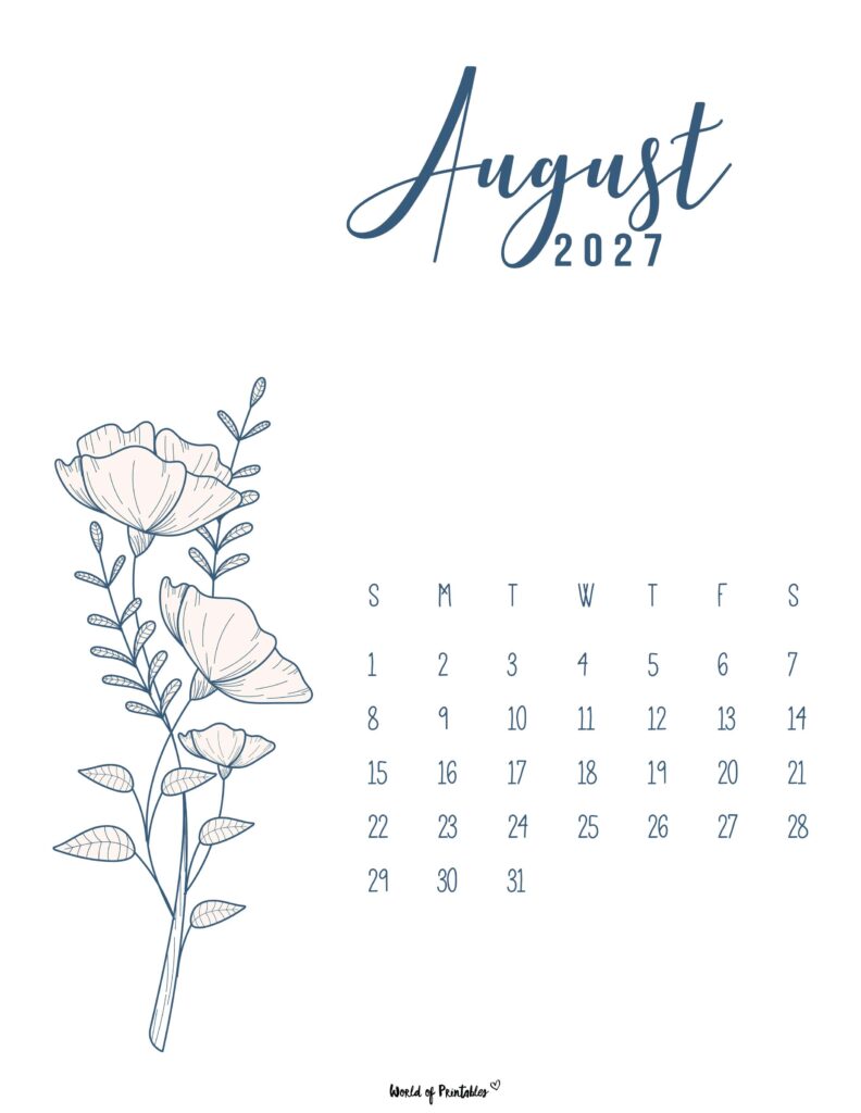Printable August 2027 Calendar Design 14