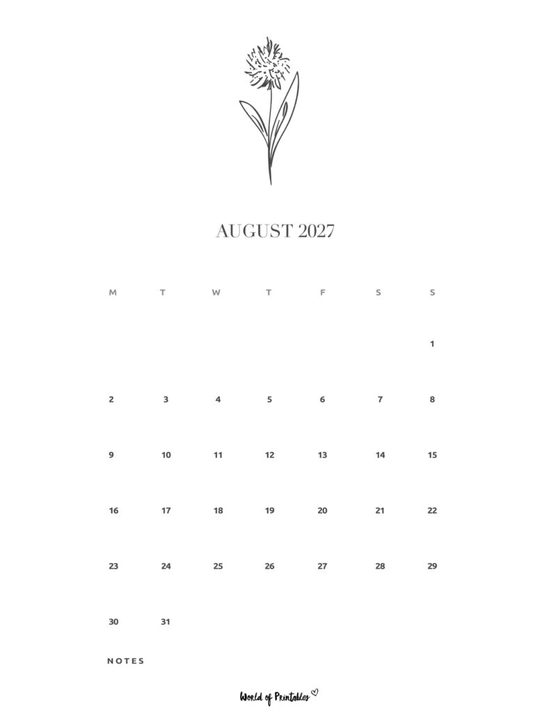 Printable August 2027 Calendar Design 16