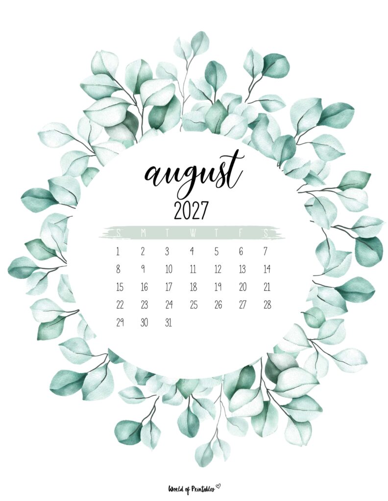 Printable August 2027 Calendar Design 19