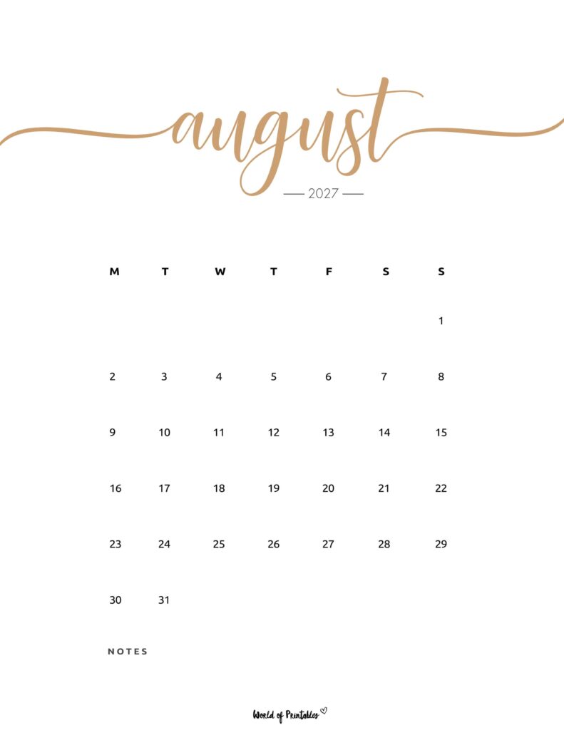 Printable August 2027 Calendar Design 202