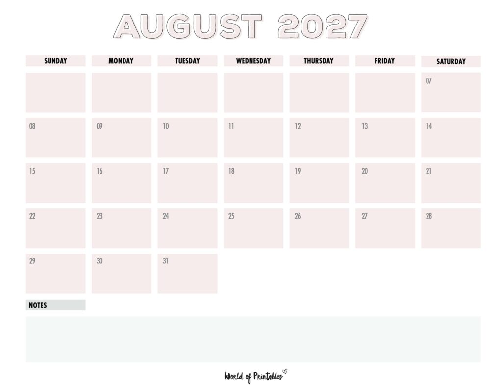Printable August 2027 Calendar Design 203