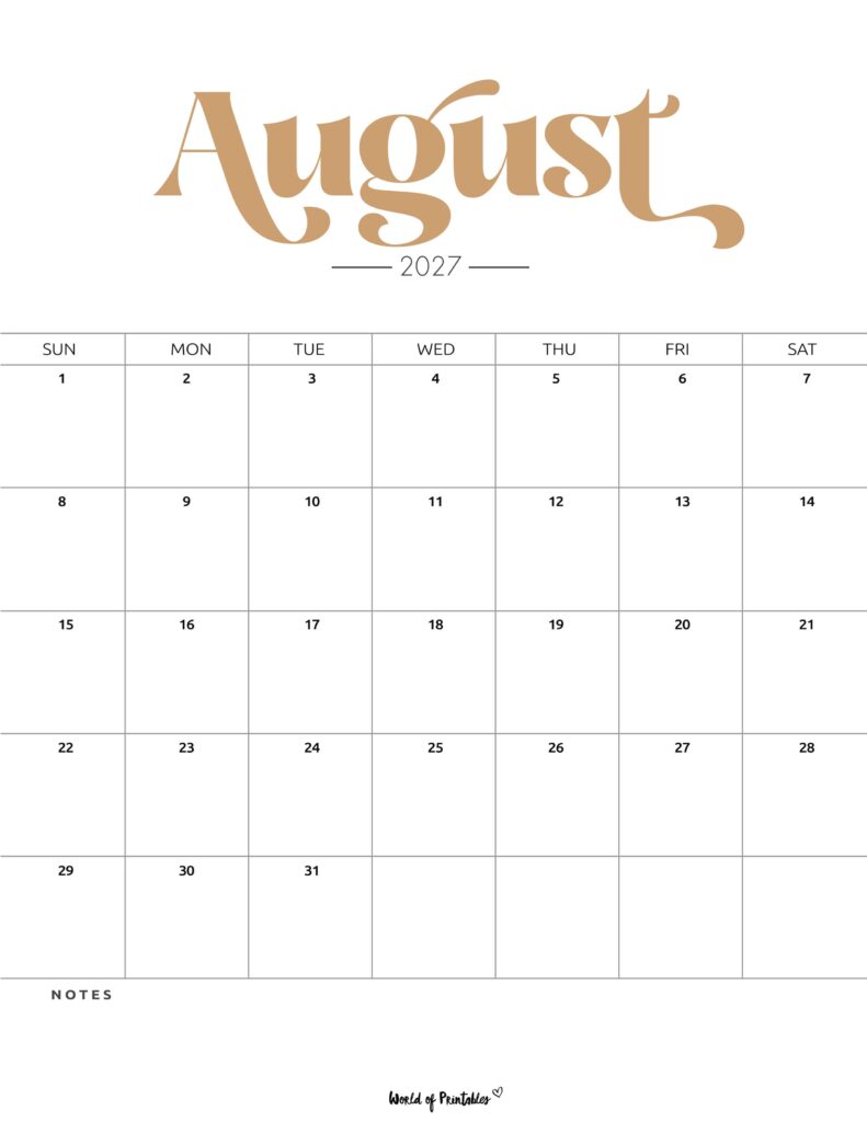 Printable August 2027 Calendar Design 204