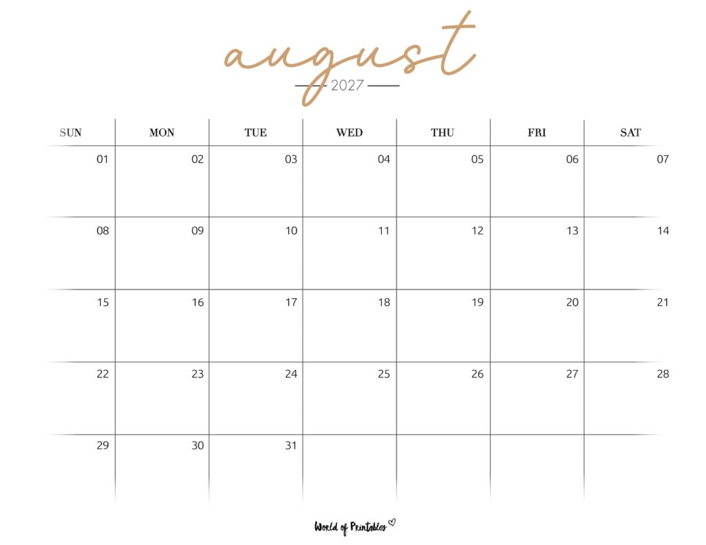 Printable August 2027 Calendar Design 206