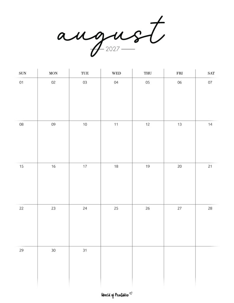 Printable August 2027 Calendar Design 208