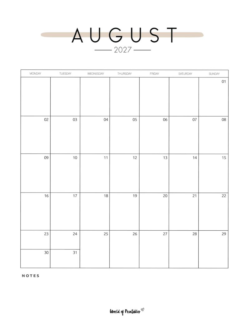 Printable August 2027 Calendar Design 209